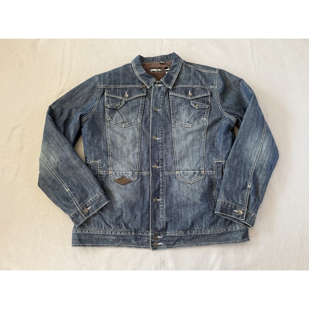 PellePelle Marc Buchman Denim Chore Jacket Men5X Sherpa Indigo Stonewash Y2K NWT
